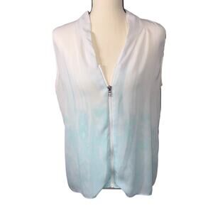 T Tahari Carley Sleeveless Zip-Front Ombre Dip Dye Blouse Blue White Medium